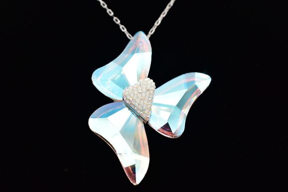 Swarovski Jewelry - Swarovski Aurora Borealis Crystal Bow Pendant Necklace Silver Swan Signed Bin7B